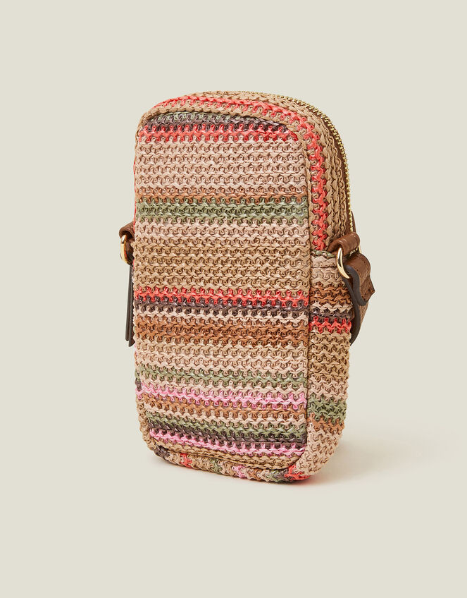 Stripe Raffia Cross-Body Phone Bag, , large