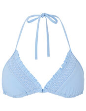 Smock Detail Triangle Bikini Top, Blue (BLUE), large