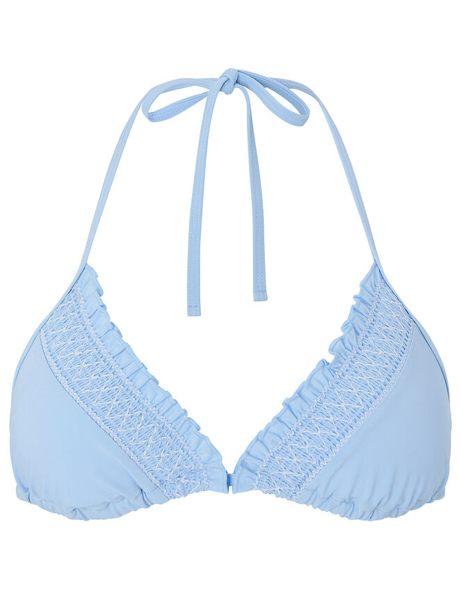 Smock Detail Triangle Bikini Top, Blue (BLUE), large