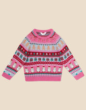 Girls Christmas Fair Isle Jumper , Multi (BRIGHTS-MULTI), large