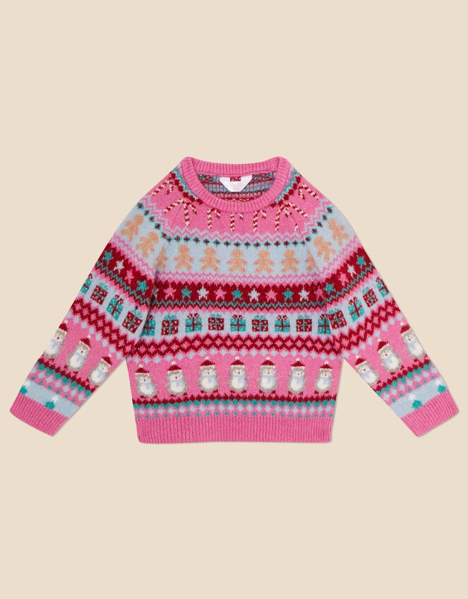 Girls Christmas Fair Isle Jumper , Multi (BRIGHTS-MULTI), large