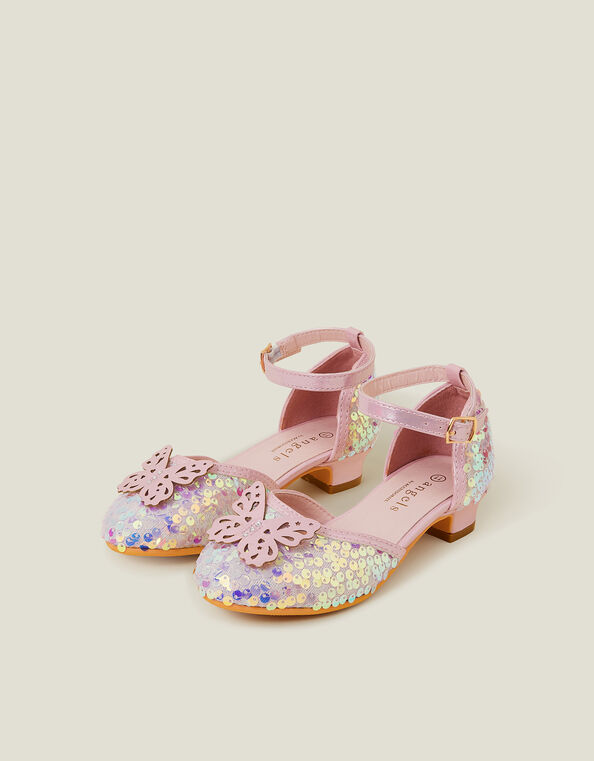 Girls Sequin Butterfly Mini Heels, Pink (PINK), large