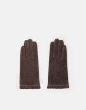 Frill Cuff Suede Gloves, Brown (CHOCOLATE), large