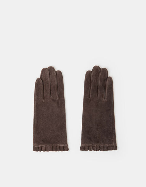 Frill Cuff Suede Gloves, Brown (CHOCOLATE), large