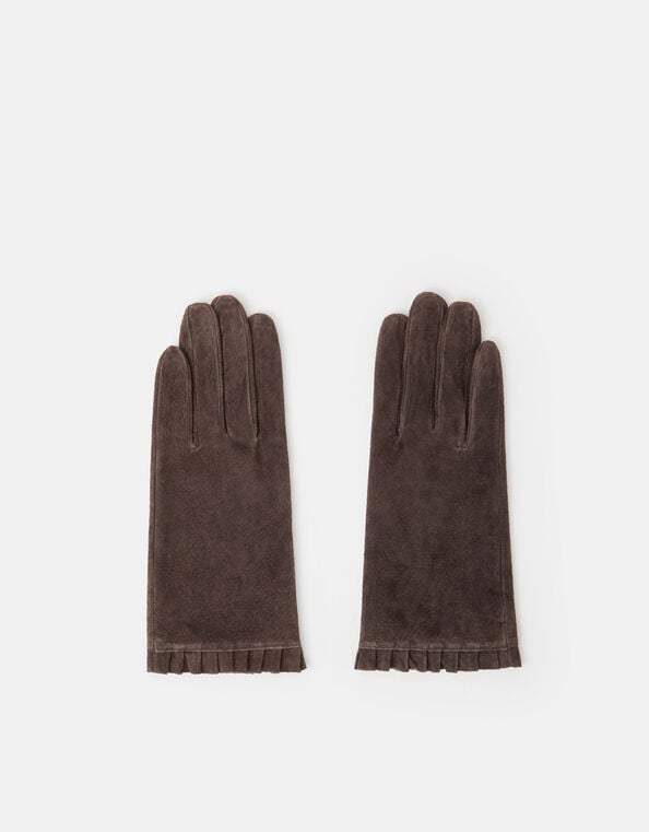 Frill Cuff Suede Gloves, Brown (CHOCOLATE), large