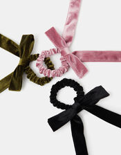 3-Pack Bow Velvet Hair Scrunchies, , large