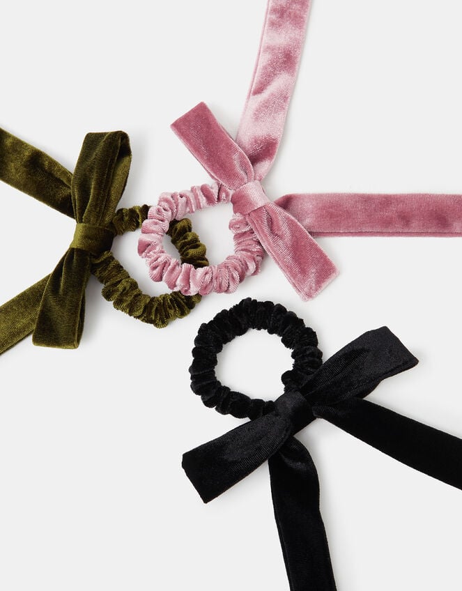 3-Pack Bow Velvet Hair Scrunchies, , large