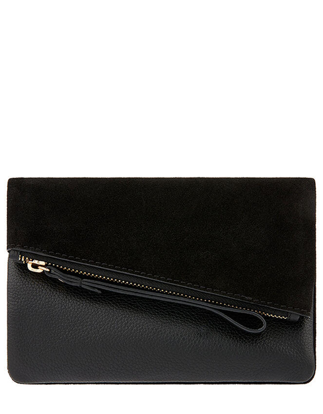 Leather Foldover Pouch, Black (BLACK), large