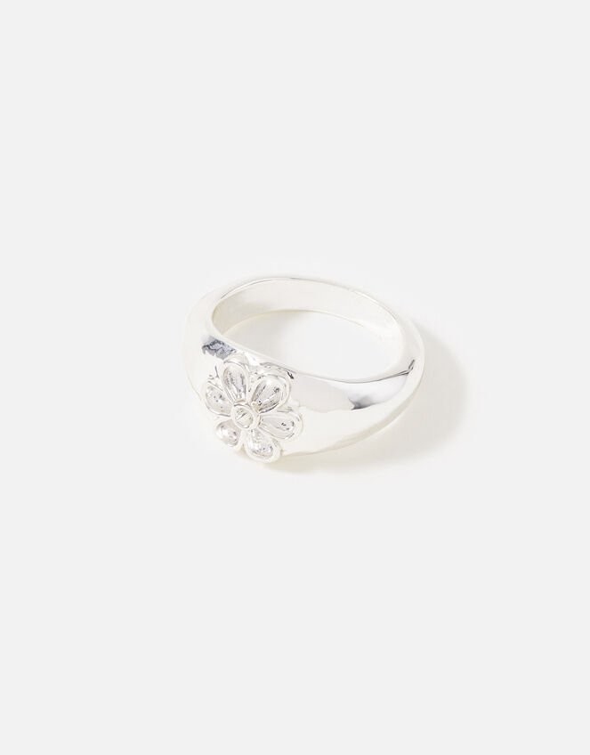 Daisy Signet Ring, Silver (SILVER), large