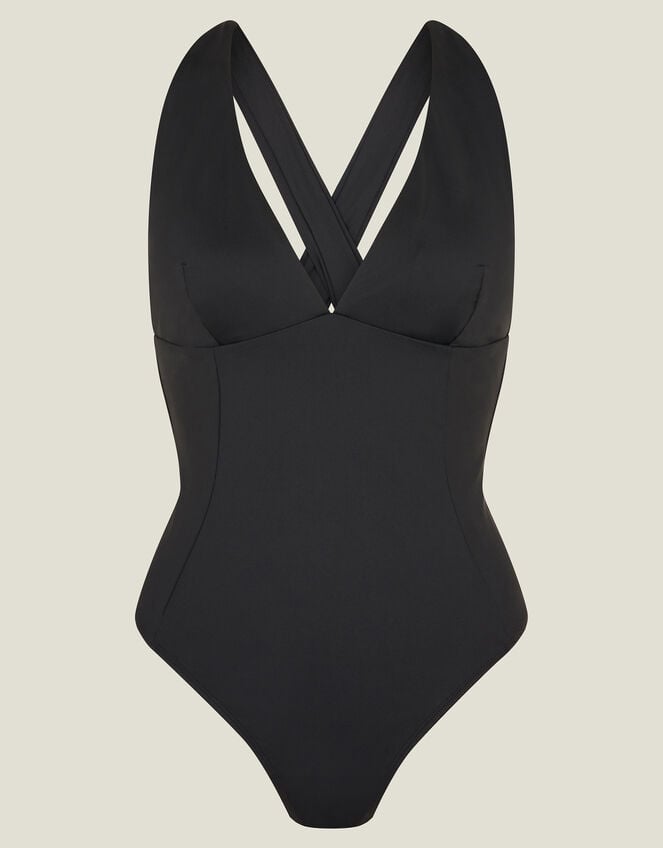 Plunge Cross Back Shaping Swimsuit, Black (BLACK), large