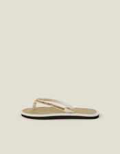 Beaded Seagrass Flip Flops, Cream (CREAM), large