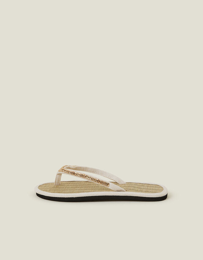 Beaded Seagrass Flip Flops, Cream (CREAM), large