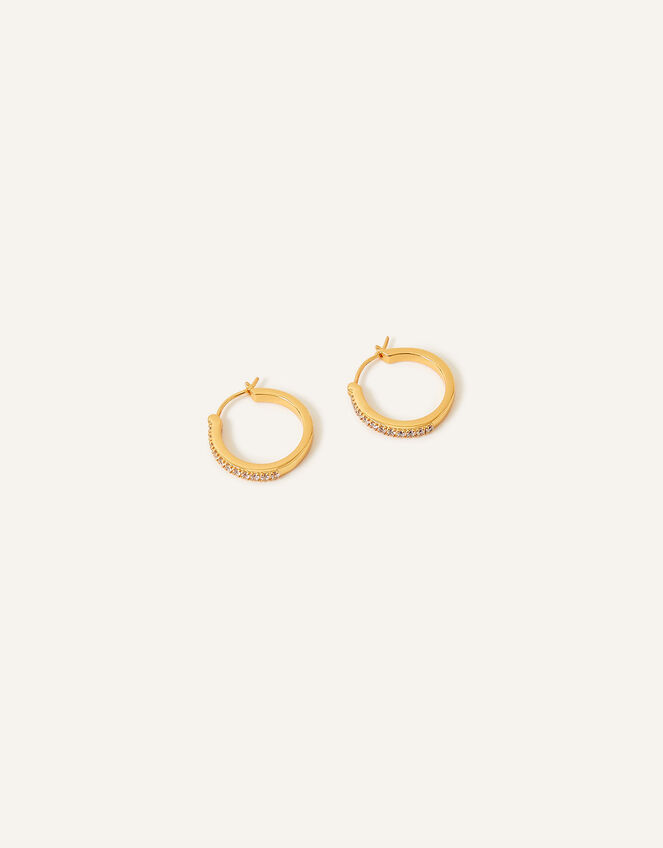 14ct Gold-Plated Sparkle Medium Hoop Earrings, , large