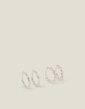 2-Pack Sterling Silver-Plated Mini Twist Hoop Earrings, , large