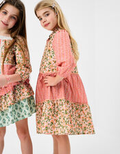 Girls Long Sleeve Floral Mixed Dress , Pink (PINK), large
