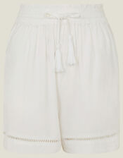 Longline Embroidered Shorts, White (WHITE), large