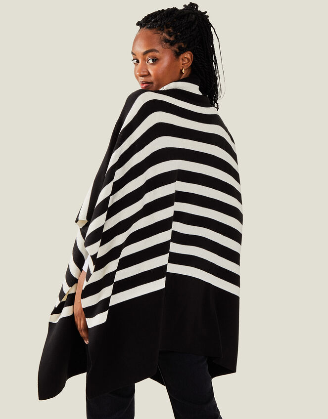 Stripe Roll Neck Poncho, Black (BLACK WHITE), large