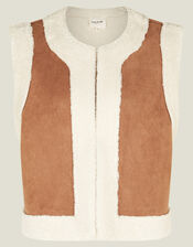 Grace & Mila Faux Shearling Gilet, Camel (CAMEL), large