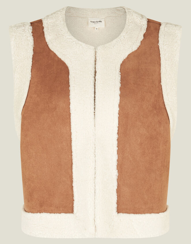 Grace & Mila Faux Shearling Gilet, Camel (CAMEL), large
