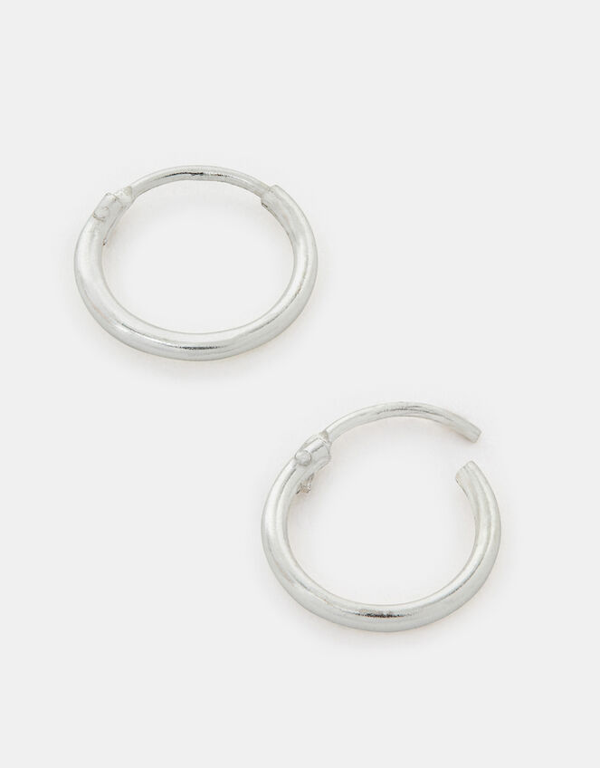 Sterling Silver Simple Huggie Hoops, , large
