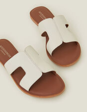 Cut-Out Leather Sliders, White (WHITE), large