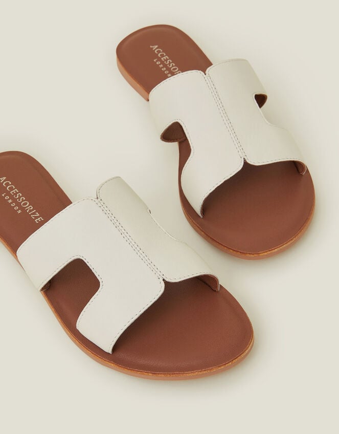 Cut-Out Leather Sliders, White (WHITE), large