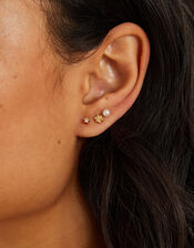 3-Pack 14ct Gold-Plated Pearl Flower Stud Earrings, , large