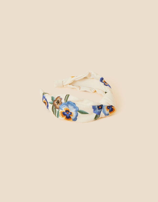 Embroidered Pansy Flower Knot Headband, , large