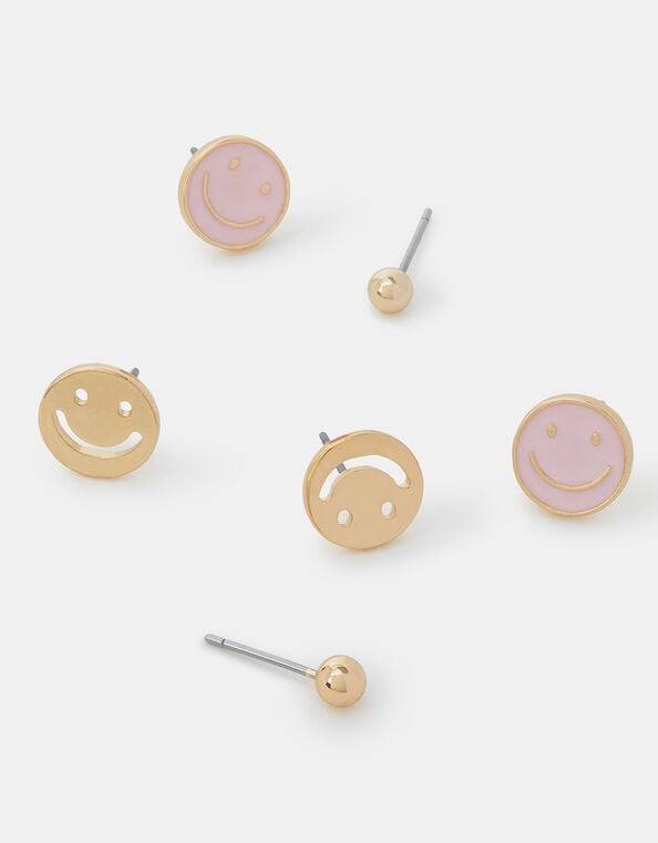 3-Pack Happy Face Stud Earrings, , large