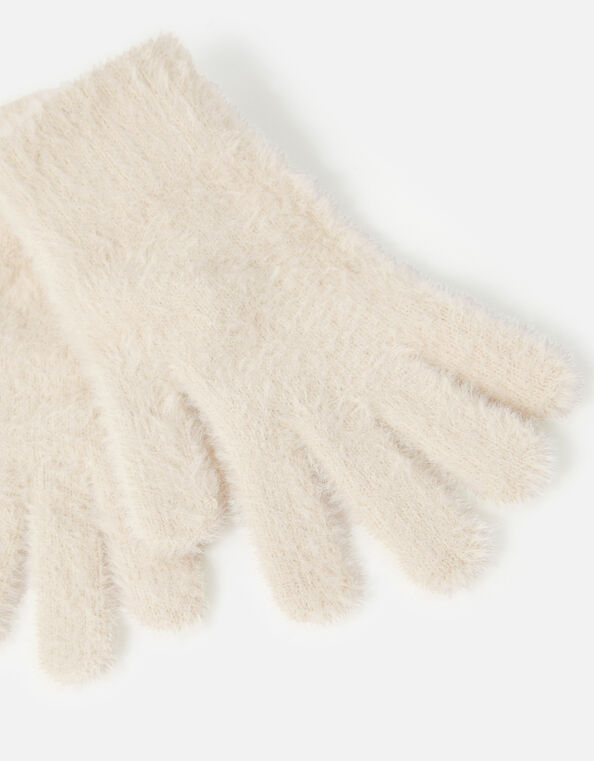 Super-Stretch Fluffy Knit Gloves Natural, Natural (NATURAL), large