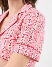 Heart Print Cotton Shorts Pyjama Set, Pink (PINK), large