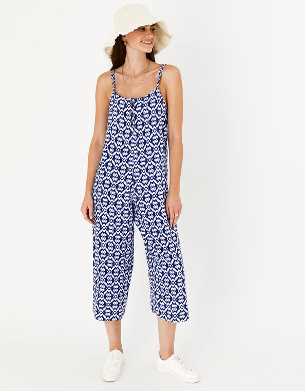 Ikat Loose Jumpsuit, Blue (NAVY), large