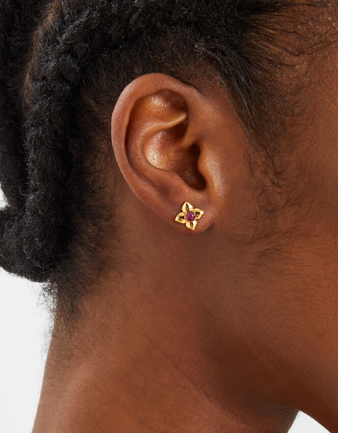 14ct Gold-Plated Quartz Flower Stud Earrings, , large
