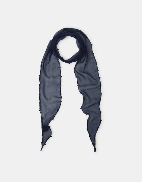 Pearl-Edged Sheer Scarf, Blue (NAVY), large