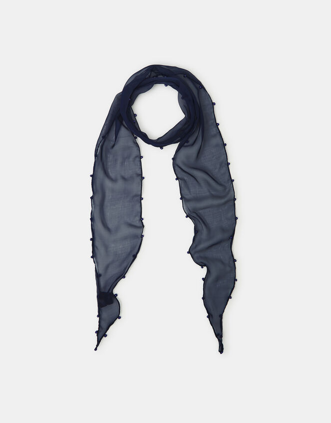 Pearl-Edged Sheer Scarf, Blue (NAVY), large