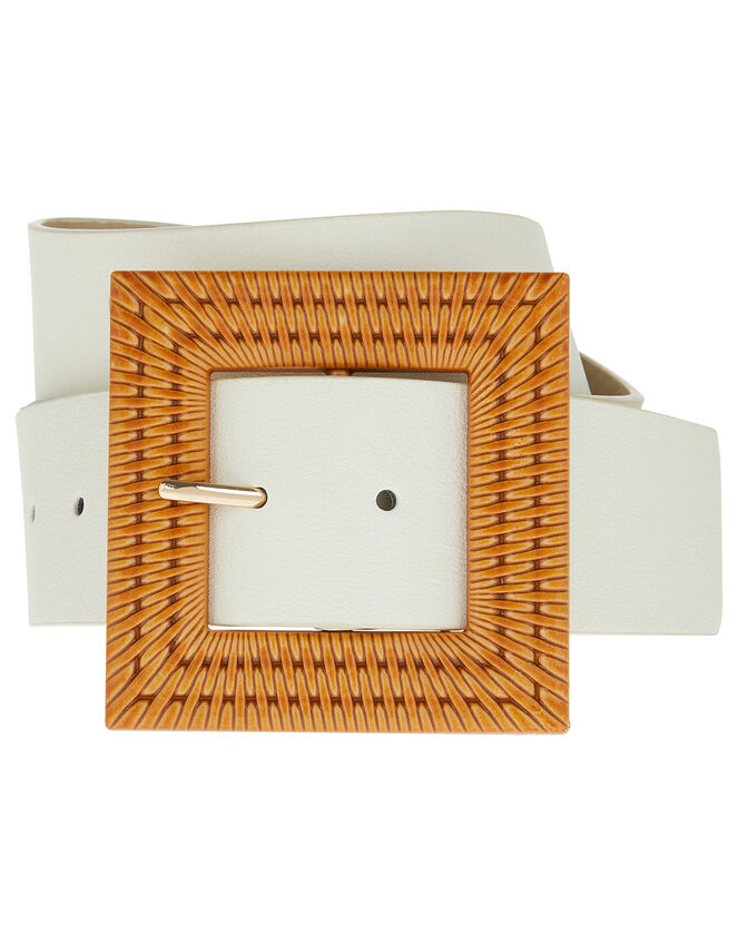 Bamboo Square Buckle Waist Belt, Nude (NUDE), large
