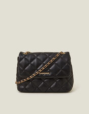Quilted Faux Leather Cross-Body Bag, Black (BLACK), large