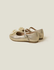 Girls Flower Ballet Flats, Gold (GOLD), large