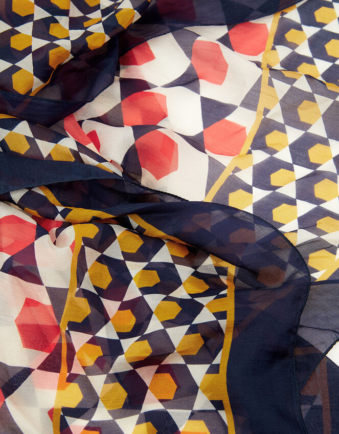 Geo Print Square Scarf in Pure Silk, , large