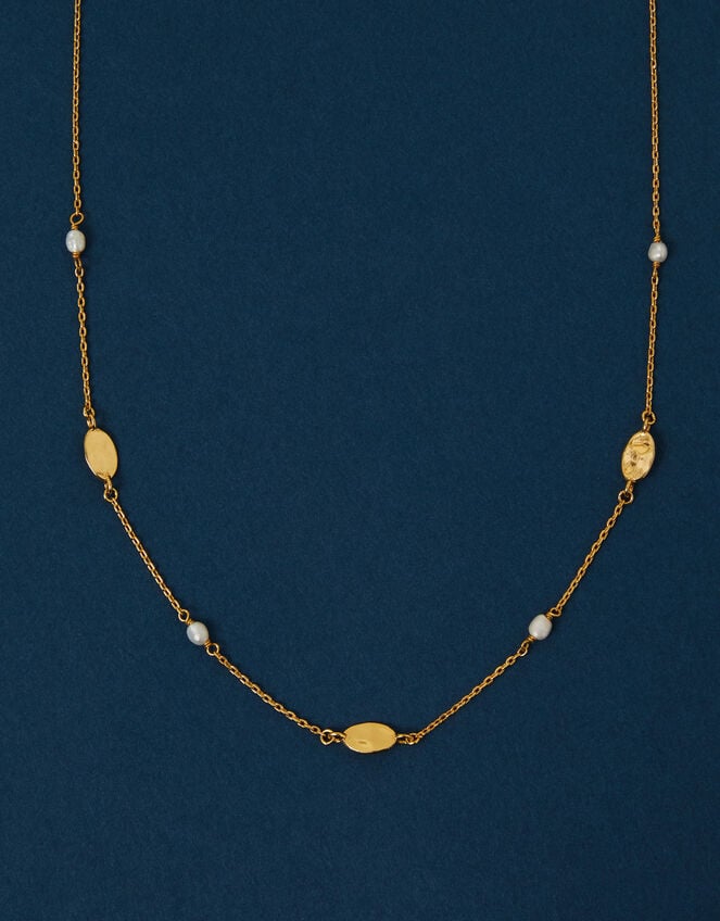 14ct Gold-Plated Pearl Station Necklace, , large