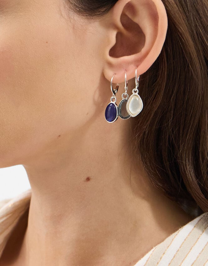 3-Pack Stone Drop Hoop Earrings, , large