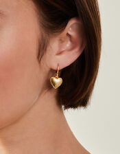 14ct Gold-Plated Ridge Heart Drop Hoop Earrings, , large