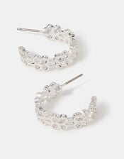 Flower Cut Out Hoop Earrings, Silver (SILVER), large