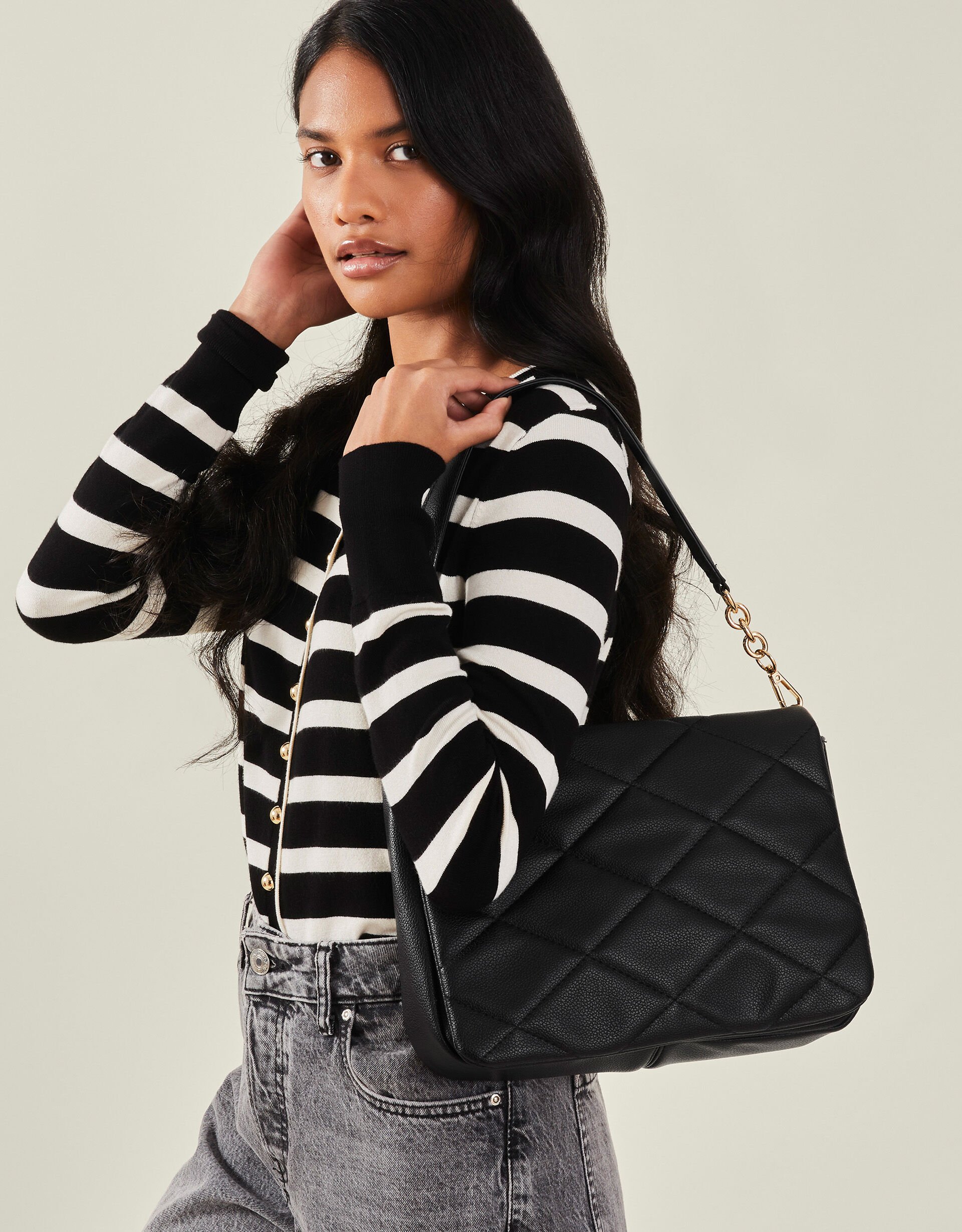 Large Quilted Cross Body Bag Black 30 off selected lines Accessorize Global