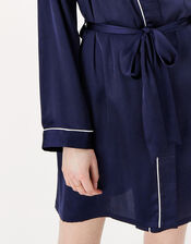 Piping Detail Satin Robe , Blue (NAVY), large