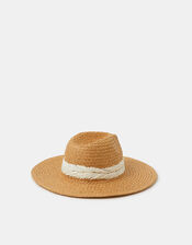 Chevron Braided Straw Fedora Hat, , large