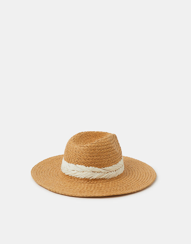 Chevron Braided Straw Fedora Hat, , large