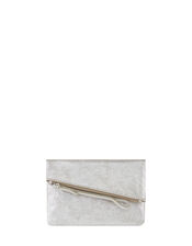 Leather Foldover Pouch, Silver (SILVER), large