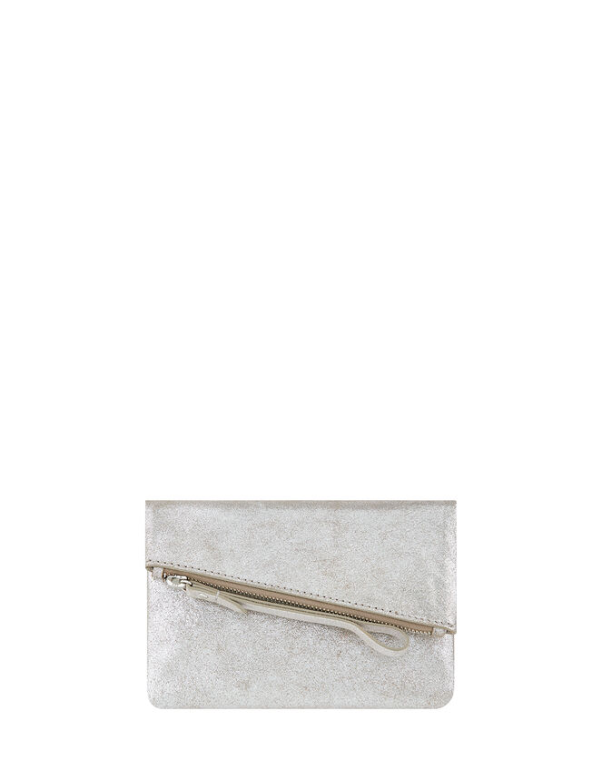 Leather Foldover Pouch, Silver (SILVER), large