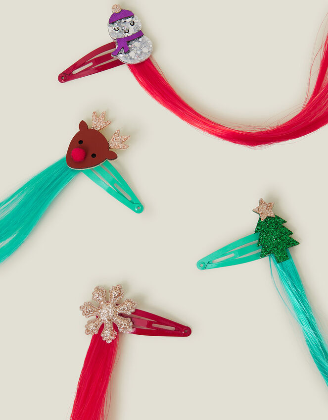 4-Pack Girls Christmas Fake Hair Clips, , large